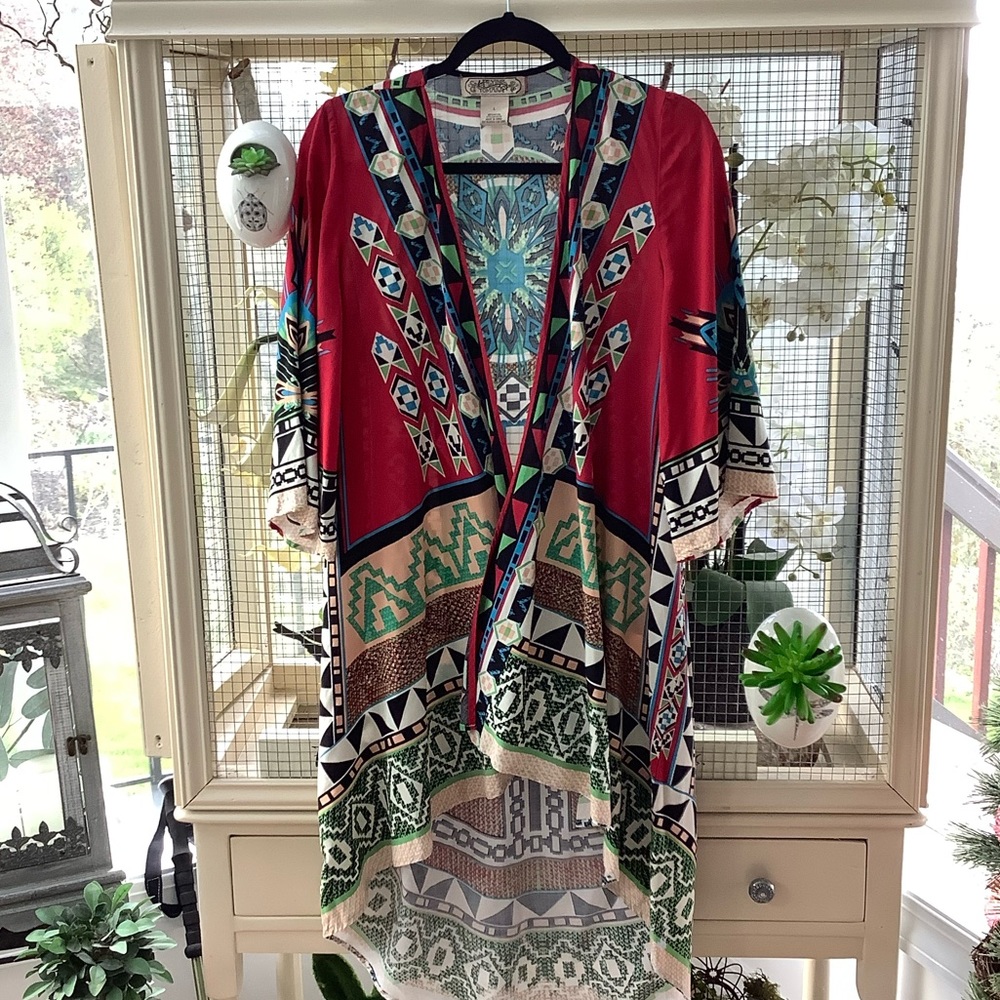 Flying Tomato Aztec Red Kimono Topper L